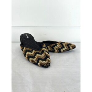 Birdies shoes The Swan deco chevron beaded‎ mule slip on gold black pointed 5.5